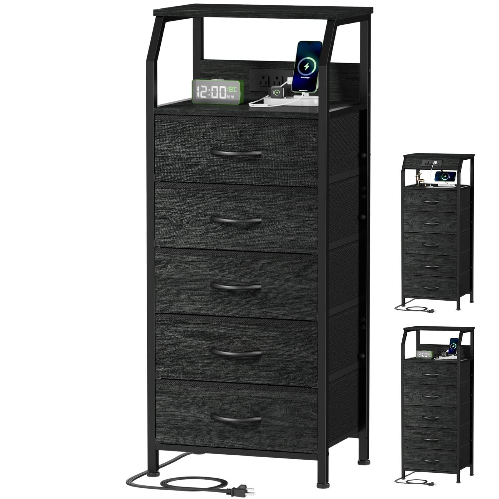 Amazon.com: Furnulem 5 Drawers Dresser with Charging Station, Fabric ...