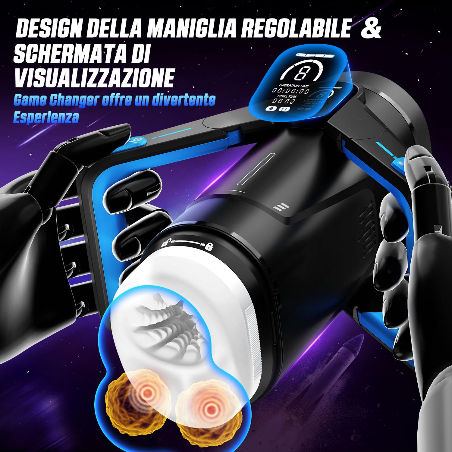 Masturbtore per Uomini Automatico Sex Toys, 9 Modalità Di Spinta e 9 di Vibrazione Sex Machine, Design Della Maniglia Ad Ala Con Display LCD, Uomini Vibratore Masturbatore(Blue)