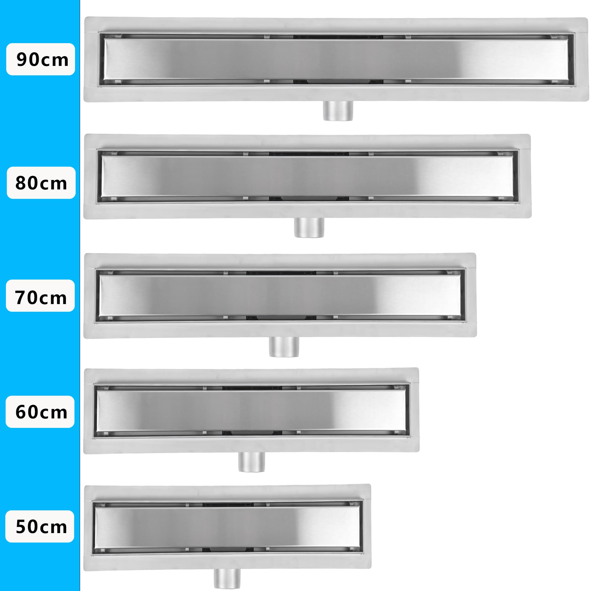 Warmfay Duschrinne 60 cm, Befliesbare Edelstahl Extra Flach Duschablauf, Bodenablauf Dusche Komplettset inkl. Haarsieb Siphon Geruchsstop - Randablauf