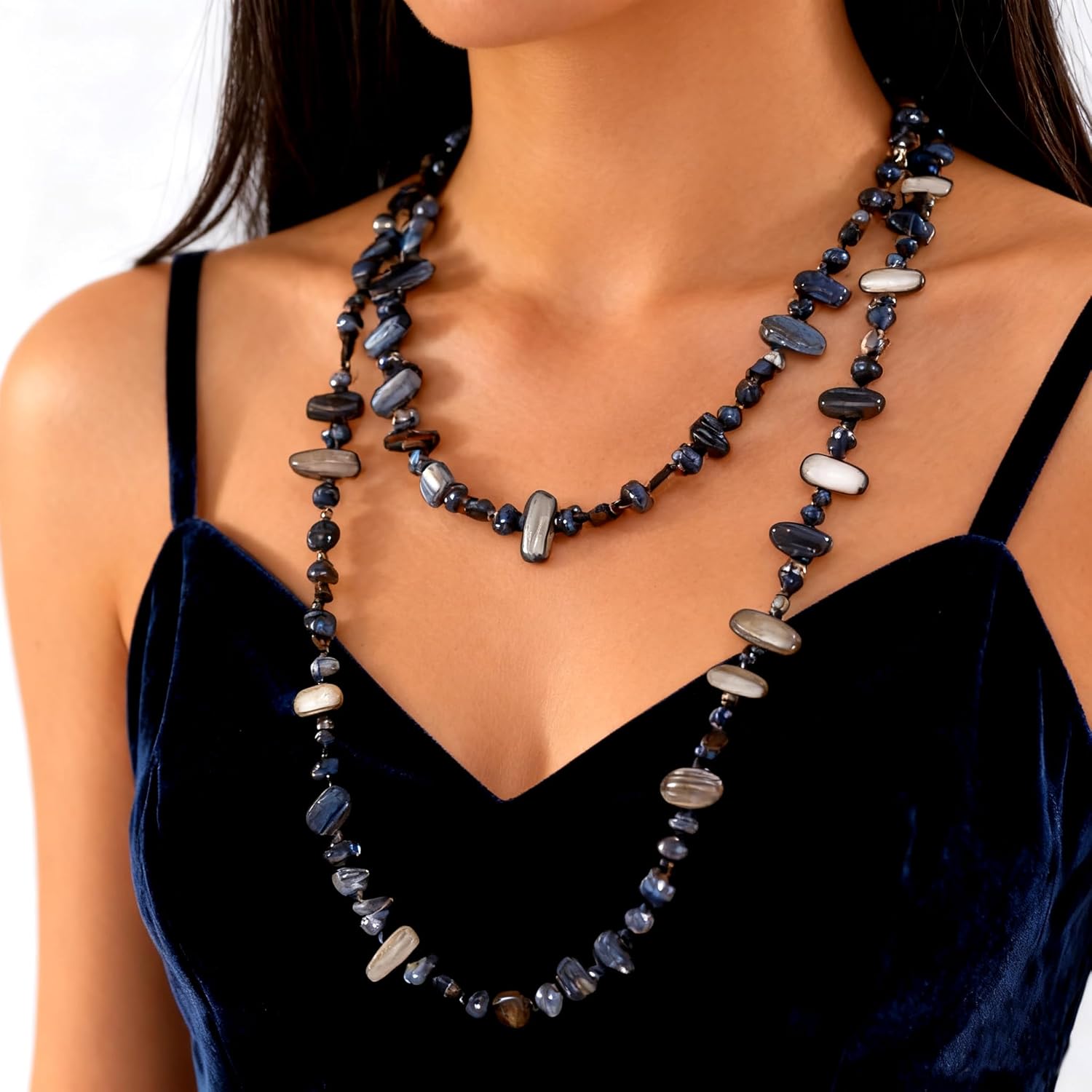 Gmai Colorful Bead Long Necklace for Women Boho Handmade Irregular Natural Shell jade Glass Beads Vintage Chunky Layered Sweater Chain Accessory Statement Jewelry - Image 3