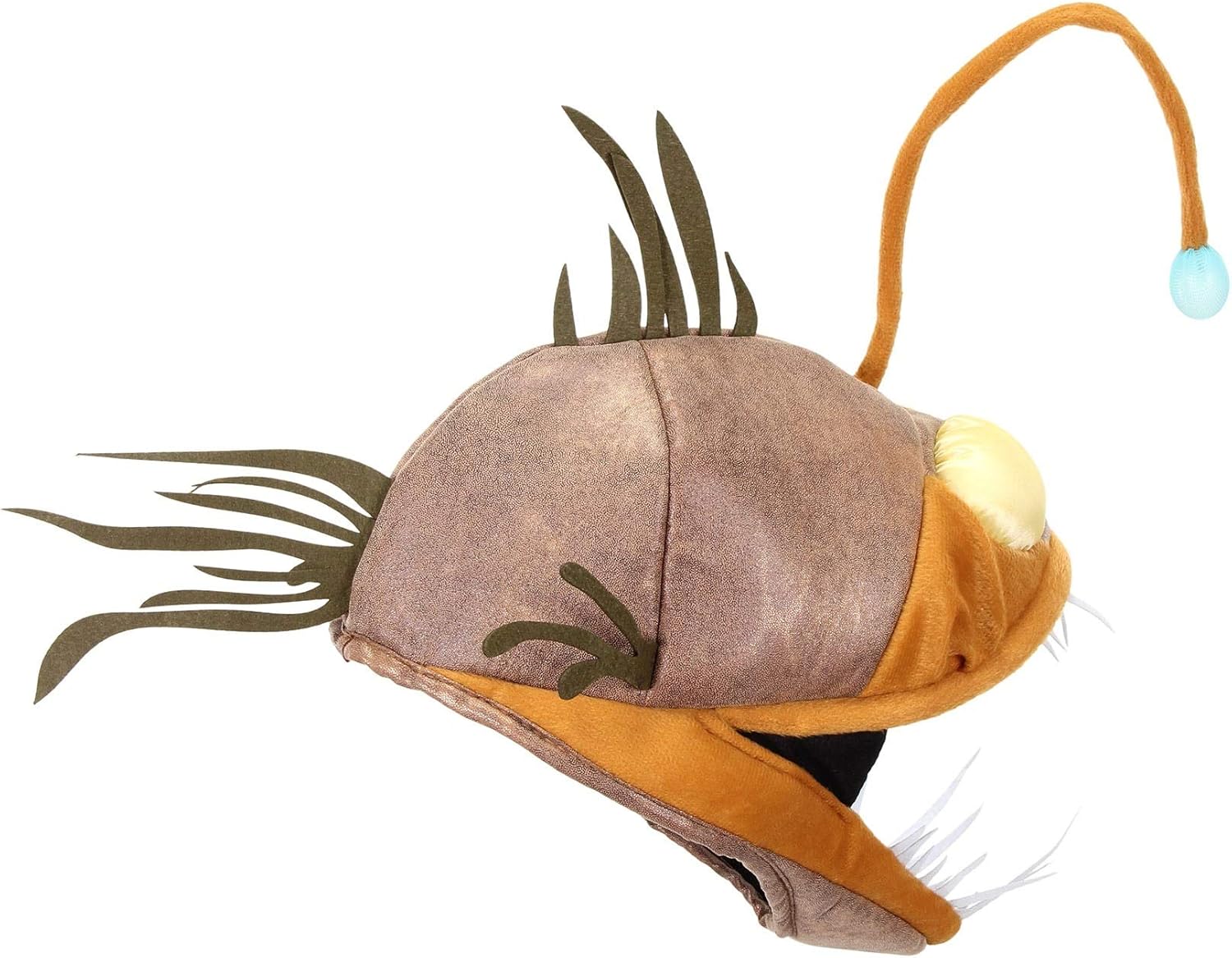 Light-Up Angler Fish Jawesome Costume Hat for Adults - Faux Suede Hat with Fins and Teeth, Adjustable Fit - Image 5