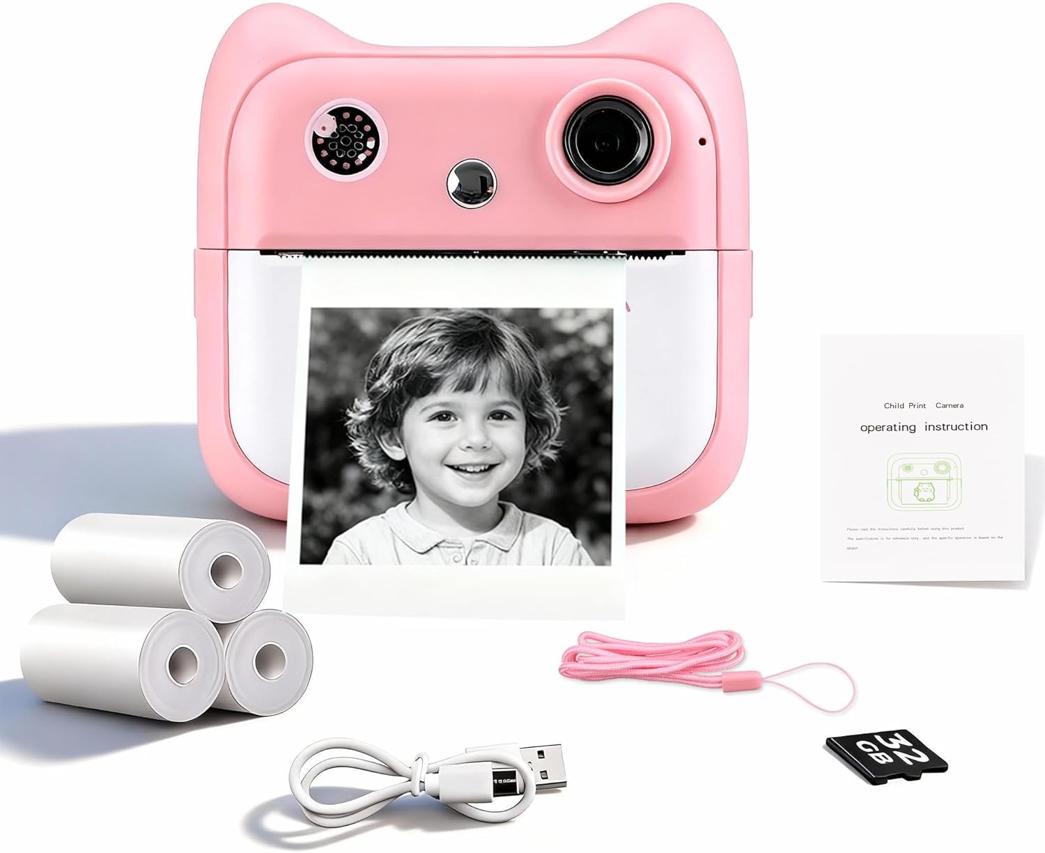 Cute Instant Print Camera for Kids – Perfect Birthday or Christmas Gift for Girls and Boys Age 3-12, Fun HD Digital Video Camera Toy with 32GB SD Card, Pink (A25, Pink)