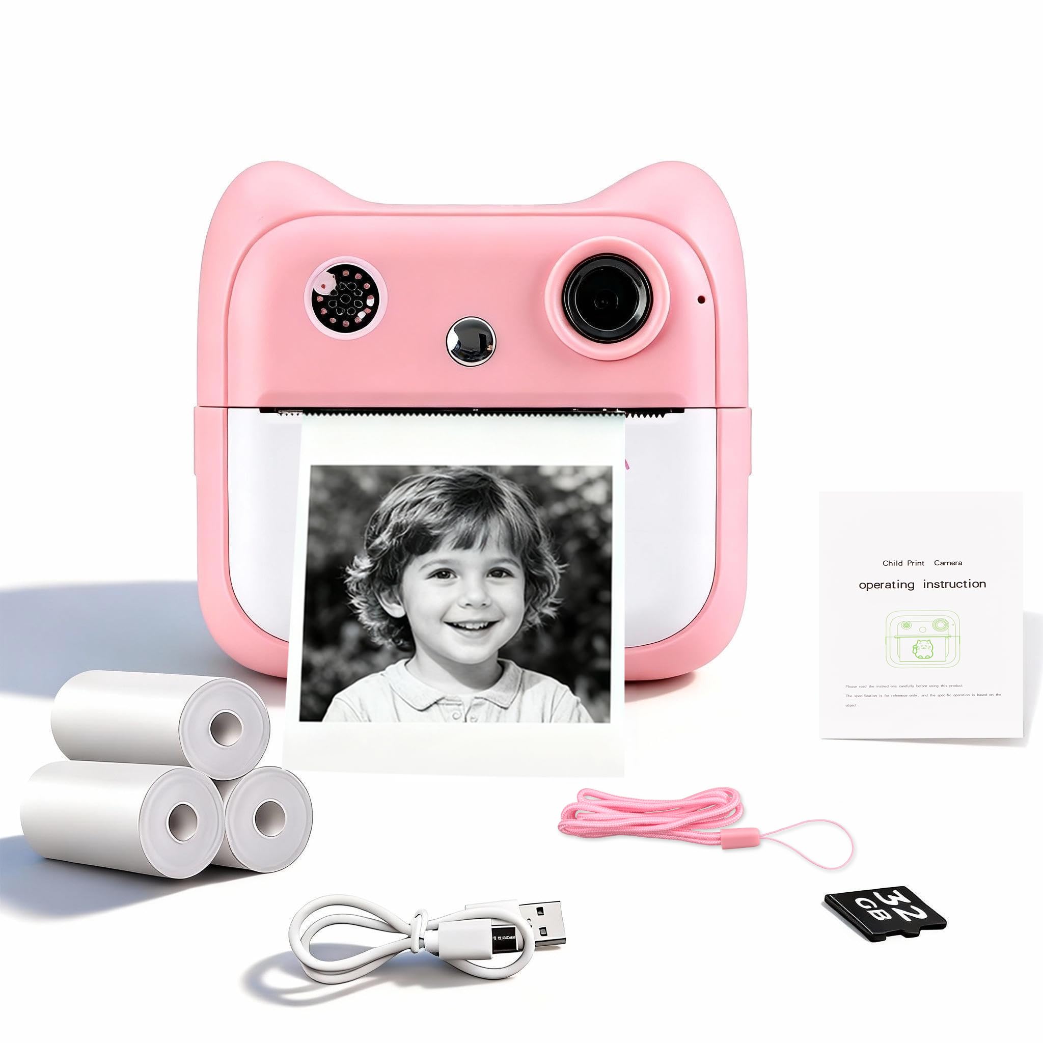 Cute Instant Print Camera for Kids – Perfect Birthday or Christmas Gift for Girls and Boys Age 3-12, Fun HD Digital Video Camera Toy with 32GB SD Card, Pink (A25, Pink)