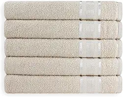 Kit 05 Toalhas de Rosto Gigante Egito 100% Algodão 45x80cm 350g/m² Padrão Hotel (Bege)