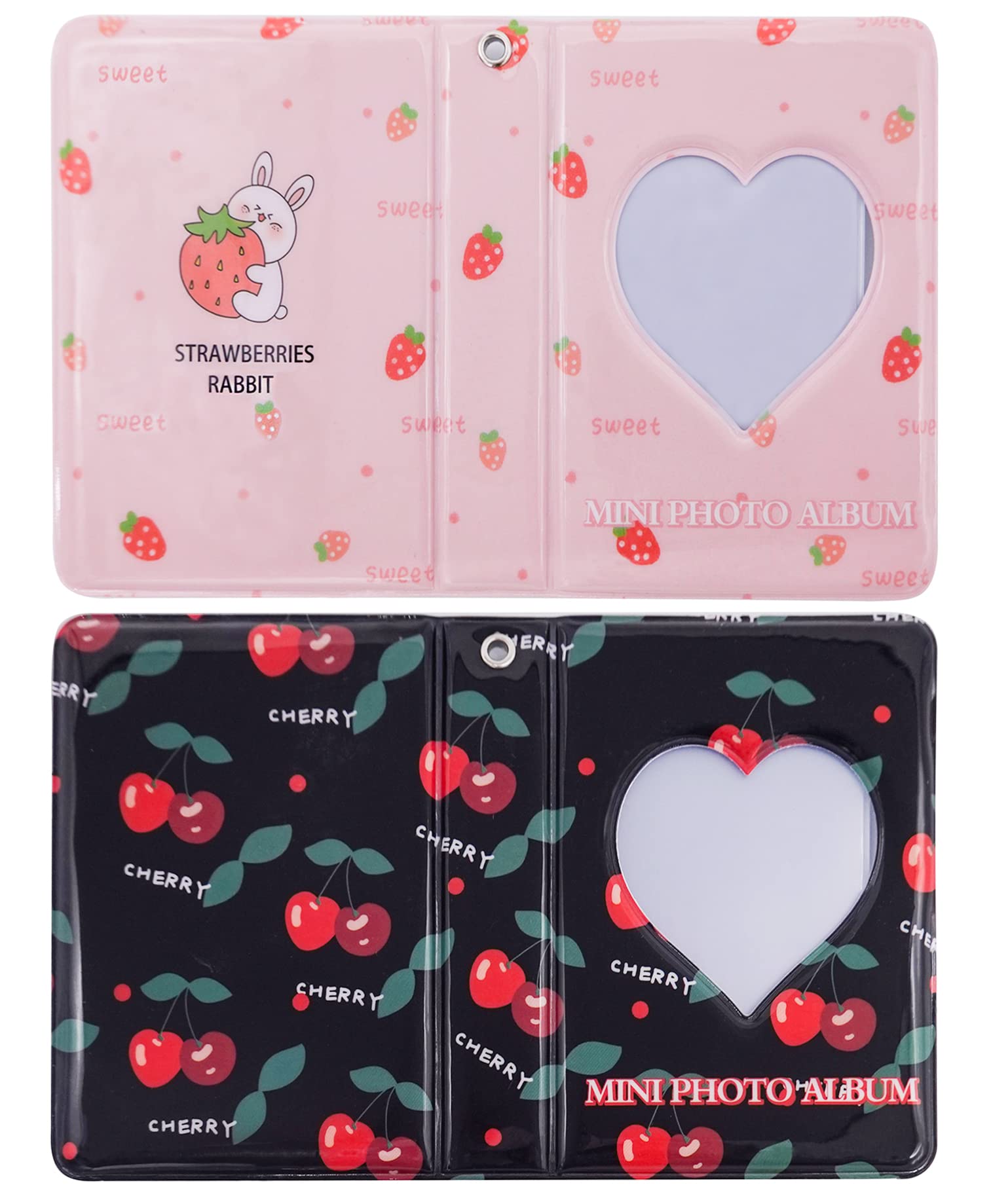 runrayay 3 inch Kpop fotokaarthouder boek fotokaartmap, mini fotoalbum met hanger, vlinder holle kleine fotokaart boek Kpop Album Binder (roze aardbei