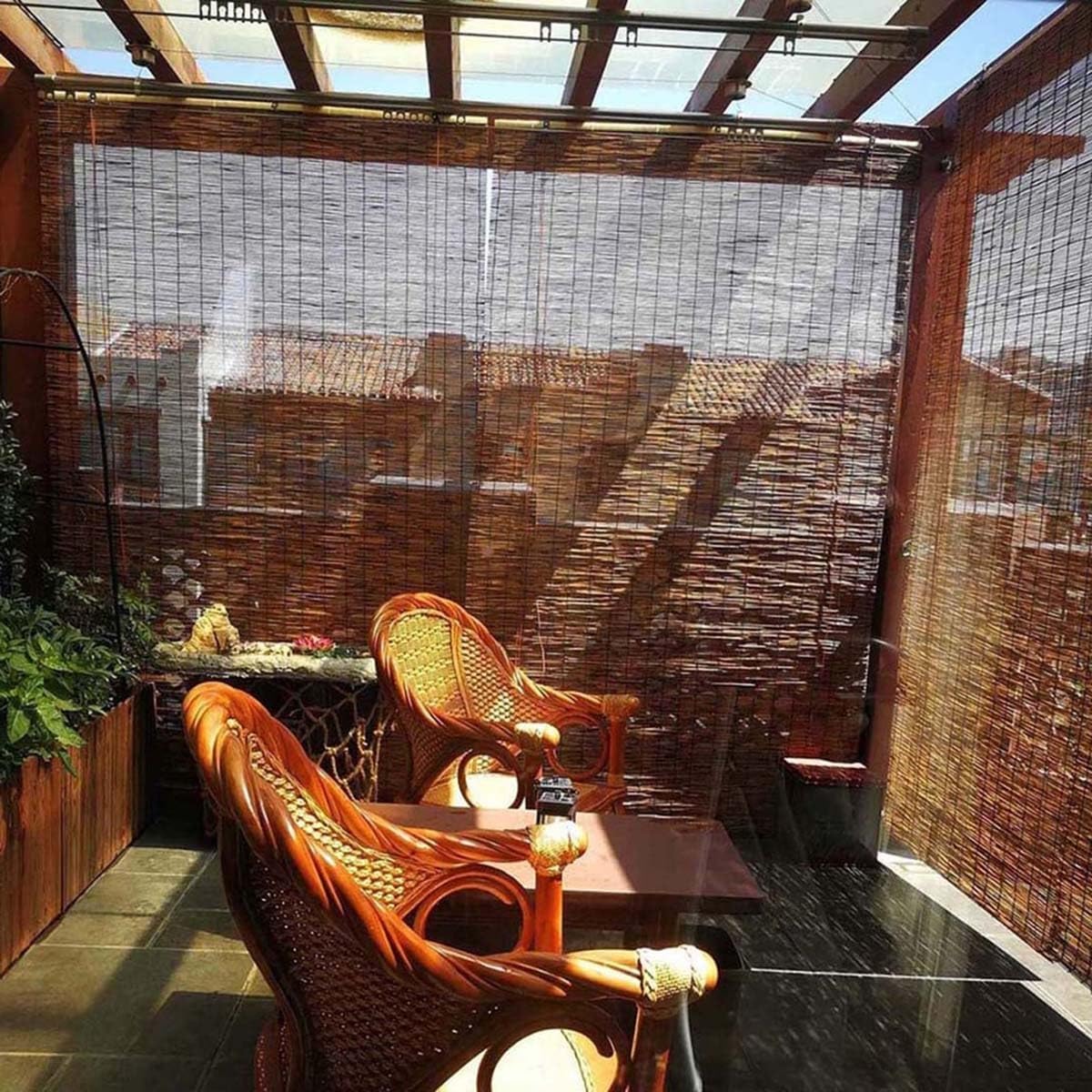 Outdoor Roller Shades for Patio, Blackout Bamboo Roll Up Shades, 28" 30'' 36" 42" 48" 50" 62" 72" 77" Cordless Bamboo Blinds for Indoor Windows Porch Privacy Blind Sun Shade(48''W x 48''H)