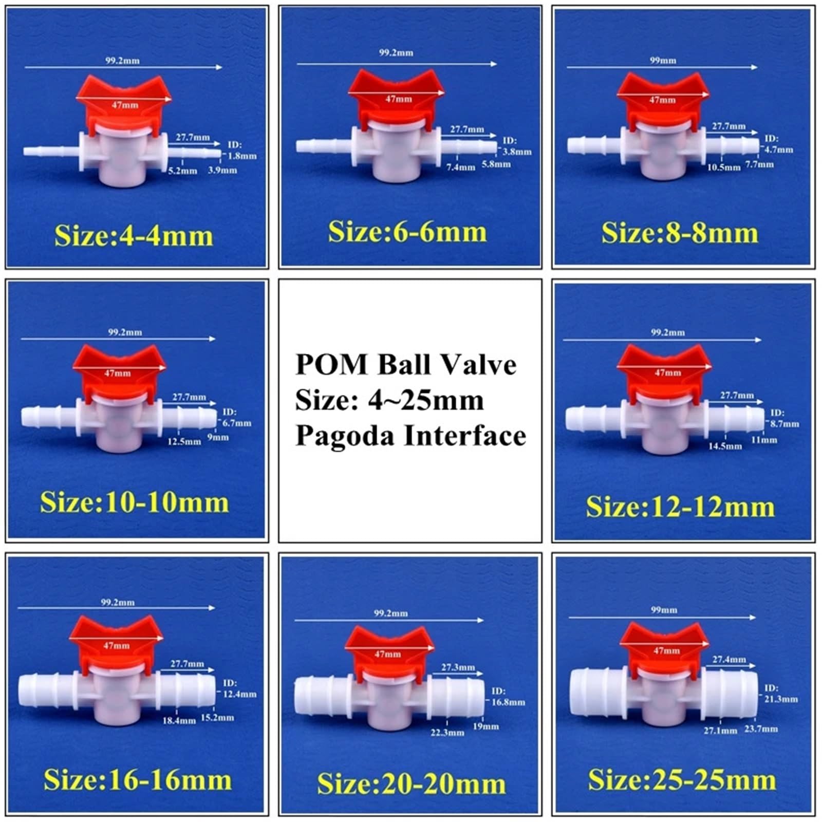 1~50 válvulas de bola POM de 4 ~ 25 mm, sistema de riego por goteo, manguera, junta de pagoda, tanque de acuario, bomba de aire, tubo conector de agua de jardín (16-16 mm, 20 piezas)