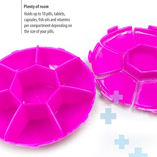 Miniatura 5 de Deke Home - Paquete de 2 pastilleros portátiles redondos redondos para planificar medicamentos, estuche pequeño (contenedor de viaje semanal de 7