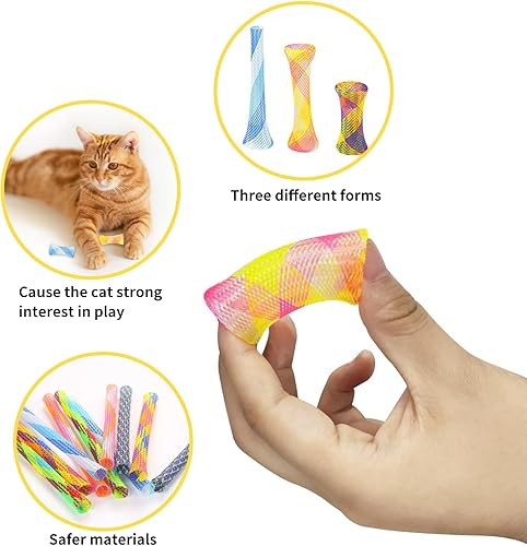 Miniatura 3 de Andiker 10 juguetes de tubo para gatos, malla de nailon de 5.1 pulgadas, telescópico plegable de plástico para gatos, elegante juguete multicolor