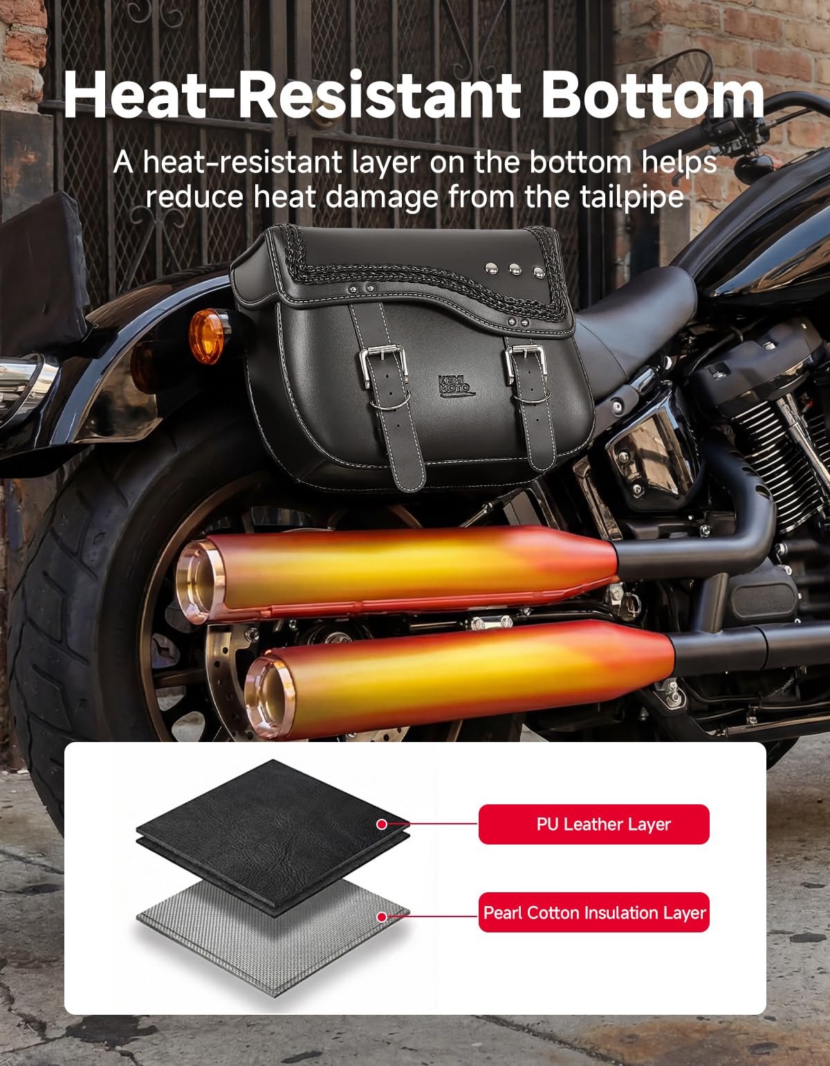 kemimoto Borse Moto Borse Laterali In Pelle Sintetica 30L Doppia Cinghia Borchiata Borse da Sella per Sportster Softail Dyna V-Star Shadow