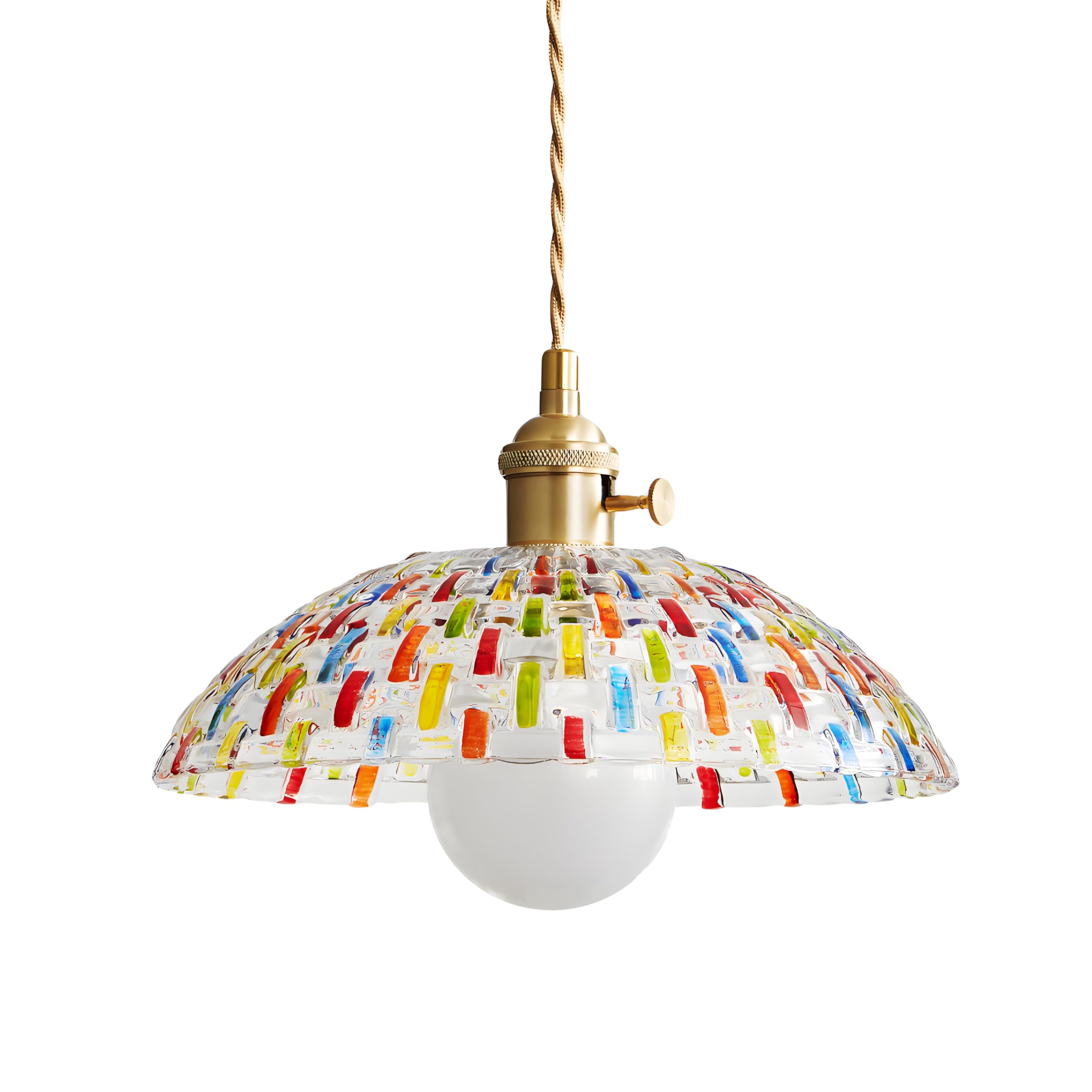 HJXDtech Kitchen Island Pendant Light, Vintage Dining Room Pendant Lamp, Boho Style Colorful Glass Living Room Ceiling Light,E27 Base with Switch,Height Adjustabe, Easy to Fit (25cm)