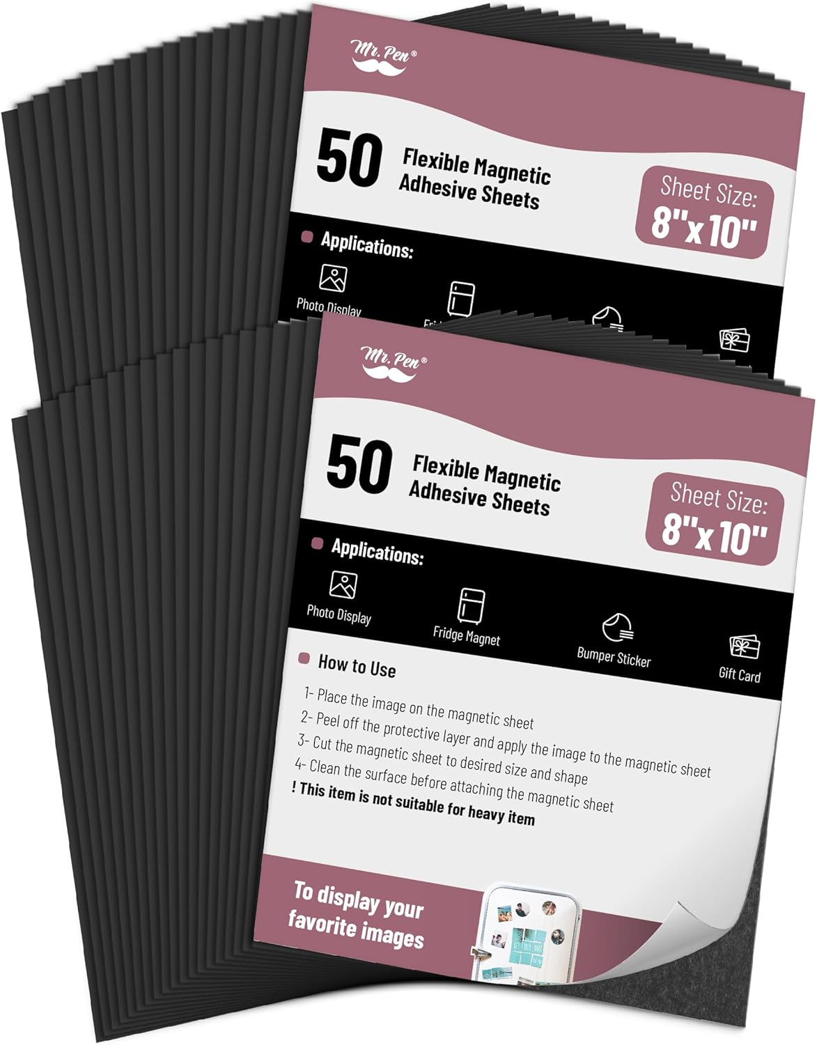 Mr. Pen- Flexible Magnetic Sheets with Adhesive Backing, 8" x 10", 50 Pack, Magnet Sheets with Adhesive