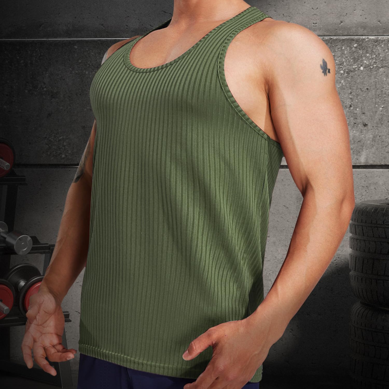 Men's Tank Tops Workout Sleeveless Muscle T Shirts Ribbed Knit Gym Training Athletic Fitness Tee - Image 3