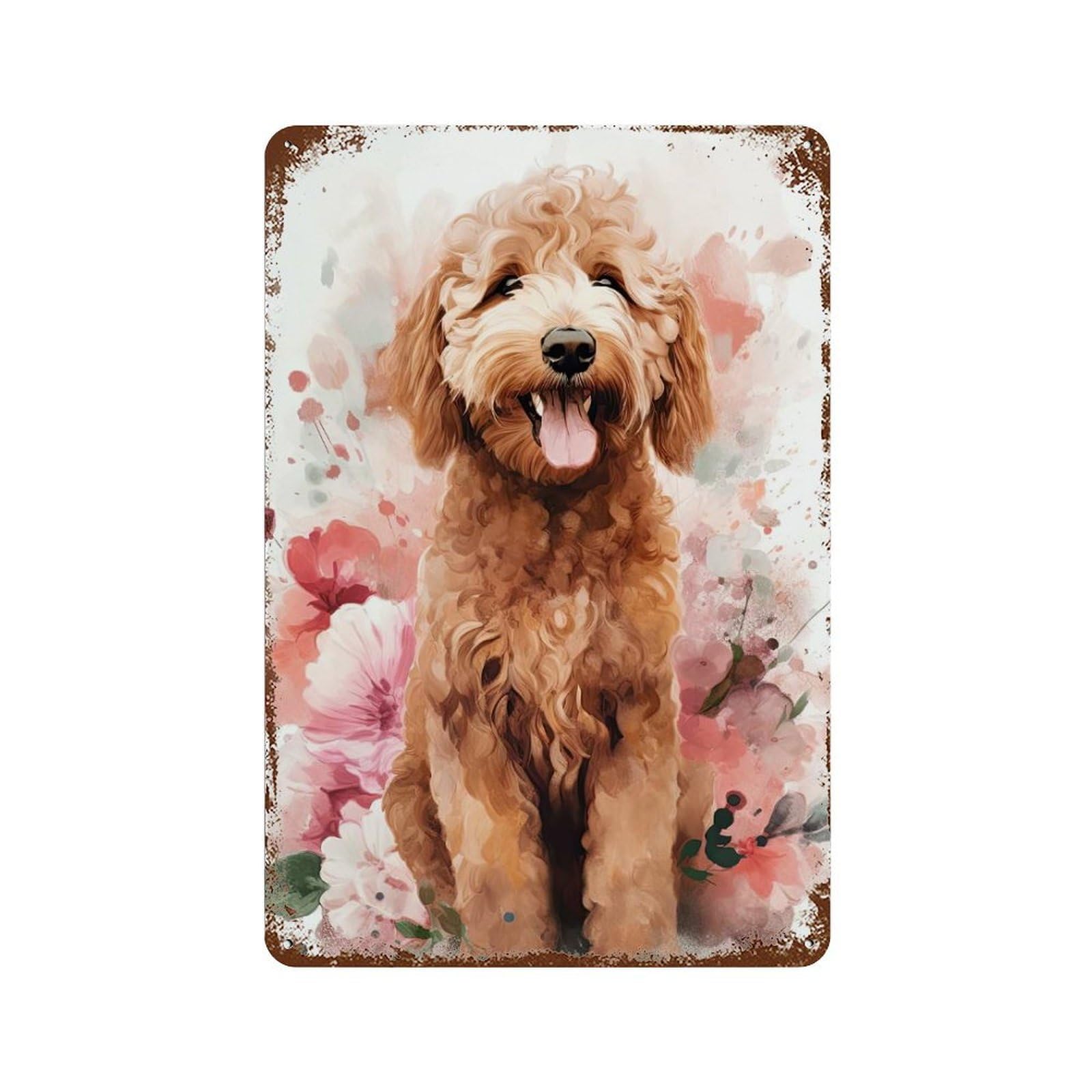 Retro Metal Sign with Goldendoodle Watercolor Design 11.8"x7.9", for Office, Studio And Wall Decor, Retro Wall Decor