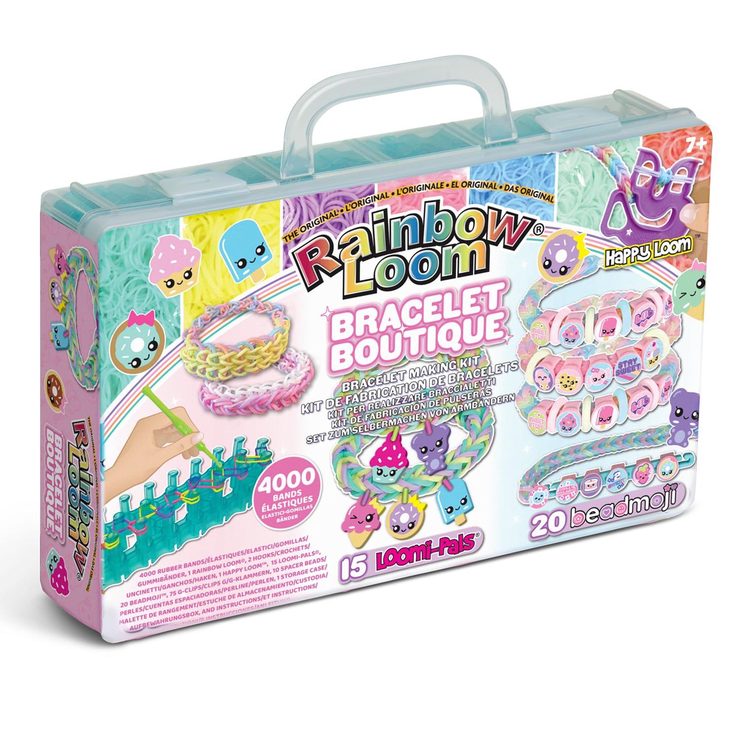 Bandai - Rainbow Loom Boutique – Set Automatico per Creare Braccialetti con Elastici - Hobby Creativo - Contiene 4000 Elastici, Ganci, Beadmoji, Charm - Giocattolo per Bambini dai 7 anni in su -CD0186