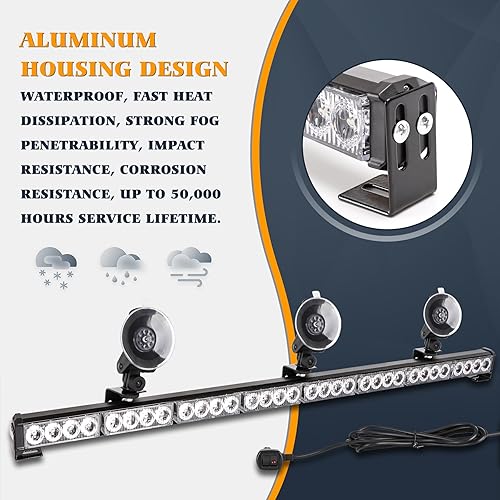 Miniatura 5 de Barra de luz estroboscópica de advertencia de emergencia de alta intensidad, color amarillo ámbar, de bajo perfil, para aplicación de la ley,