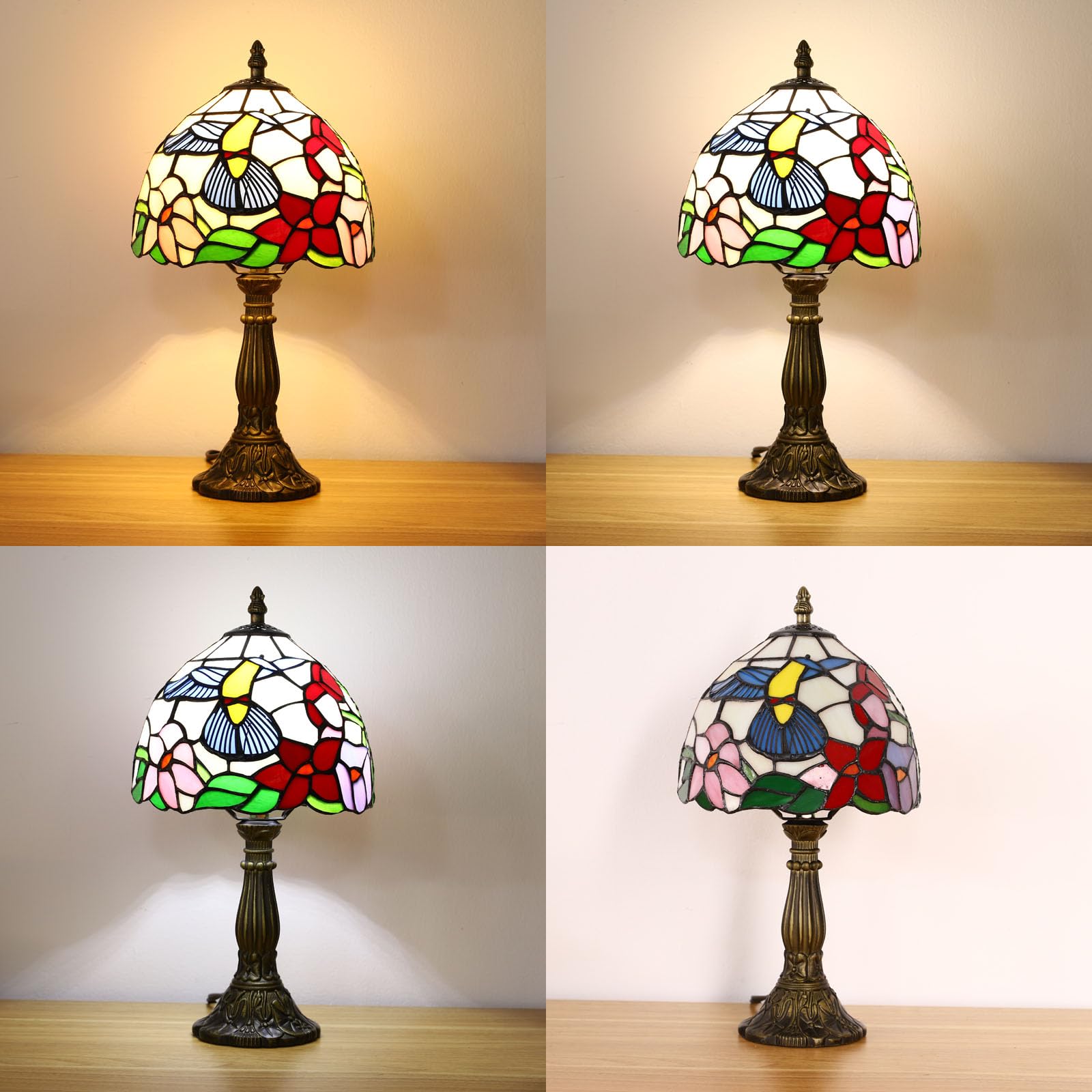 Lampada Tiffany da Tavolo con Paralume in Vetro Colorato per Soggiorno, Camera da Letto, Studio e Tavolino da Caffè