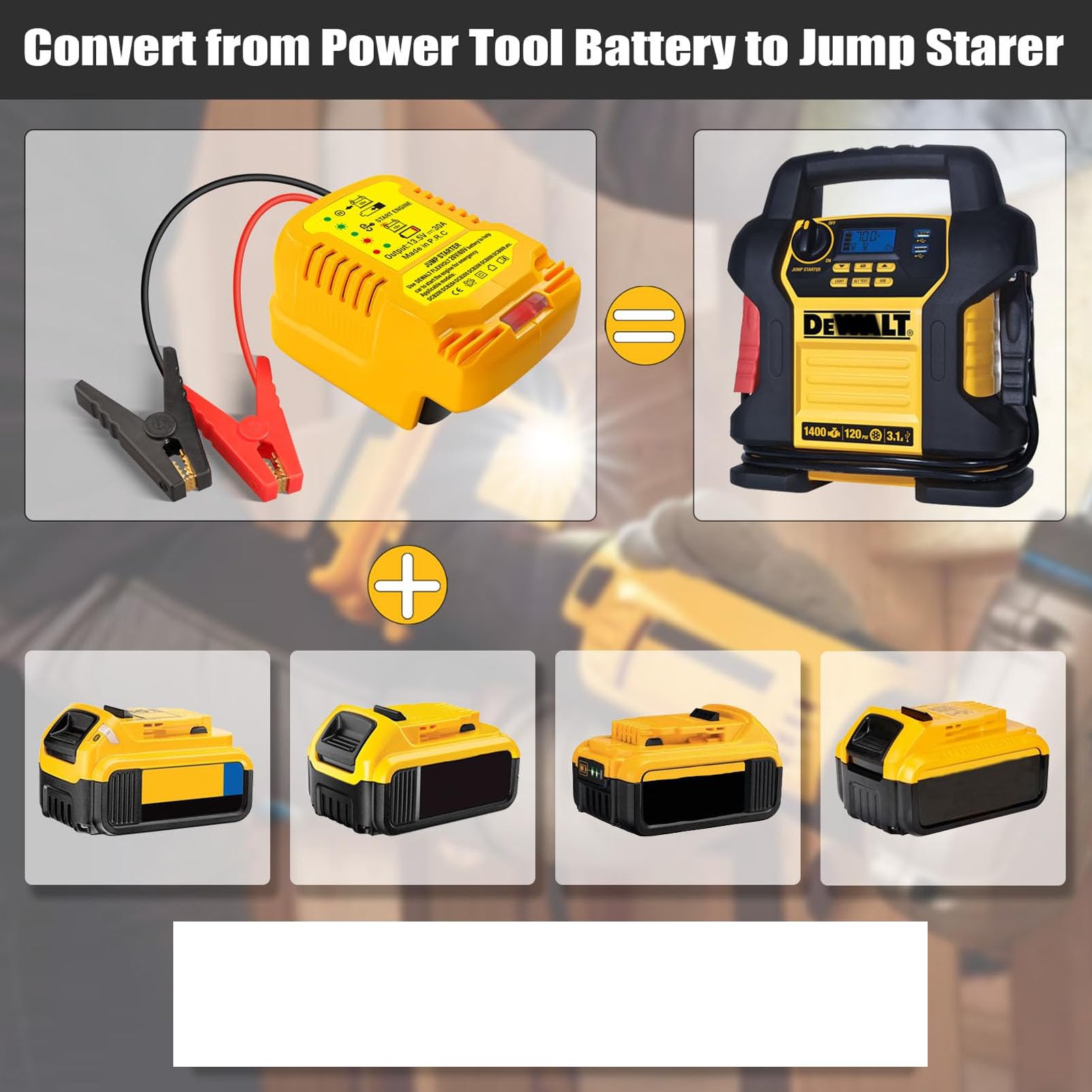 Chargeur de Remplacement de Batterie 20 V, Adaptateur de Démarreur de Voiture 12 V avec Câbles de Démarrage de Batterie, Mini Chargeur Rapide Portable pour Batterie 20 V/60V