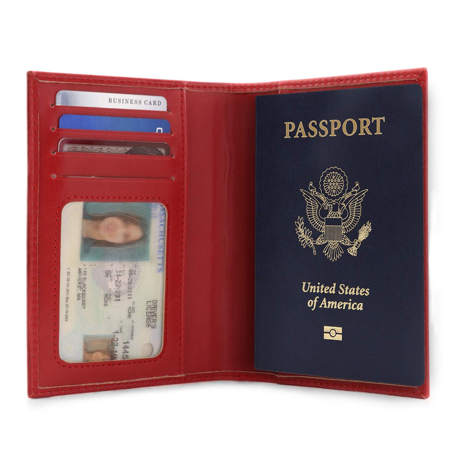 Otto AngelinoLeather Passport Wallet - RFID Blocking - Unisex (Red), one size