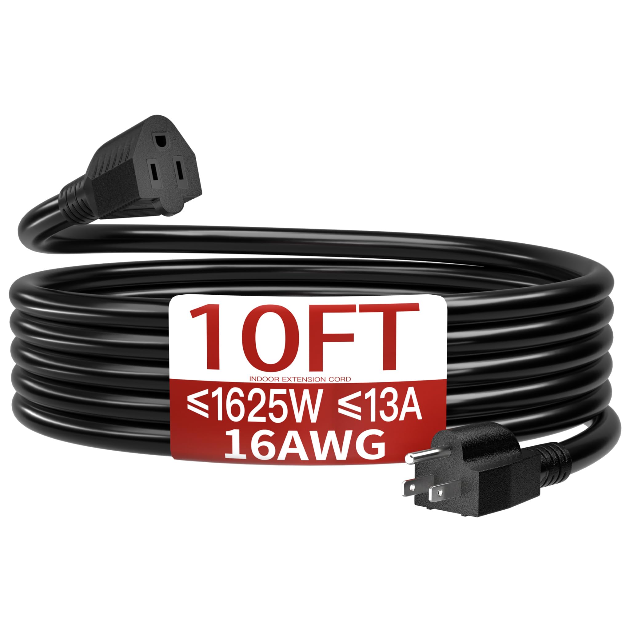 Skrizcable 16/3 Short Extension Cord 10 FT, Black Extension Cord Indoor