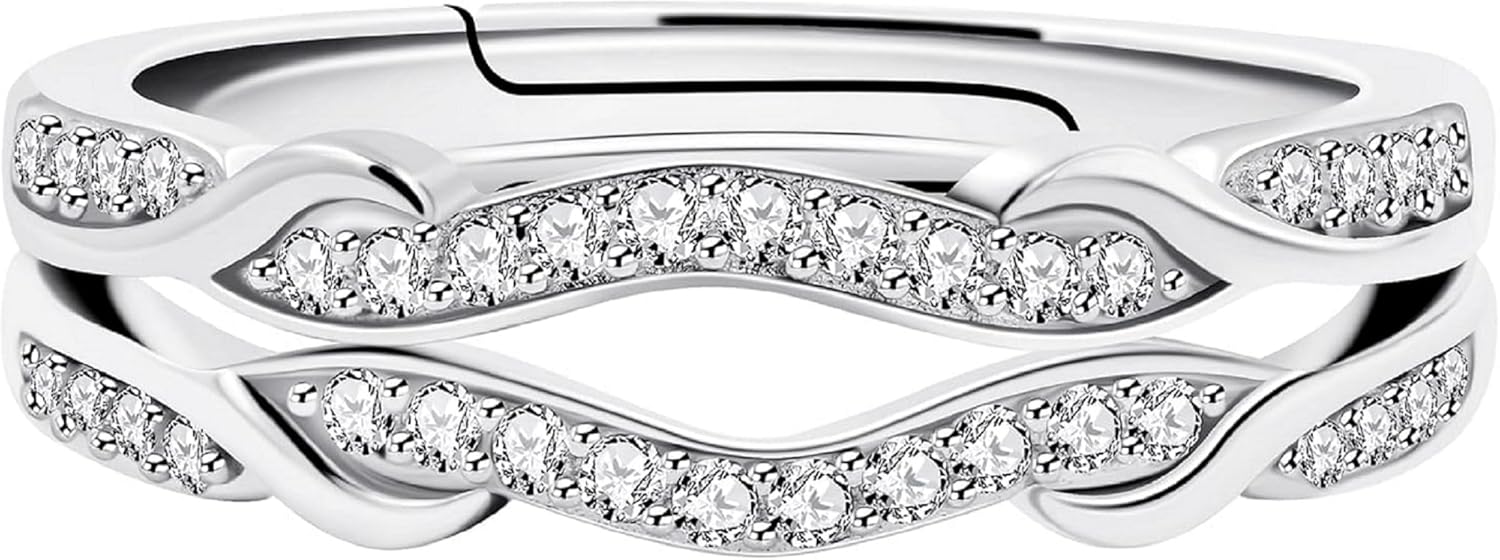 Round Cut White Diamond 14K White Gold Finish 925 Sterling Silver Stack Eternity Wedding Wrap Enhancer Ring Guard for Women's