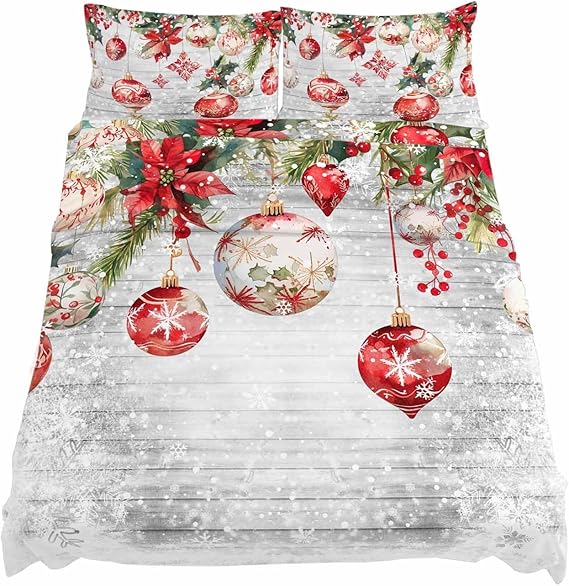 Bedding Cal. King Sheet Set, Red Christmas Balls 4 Piece