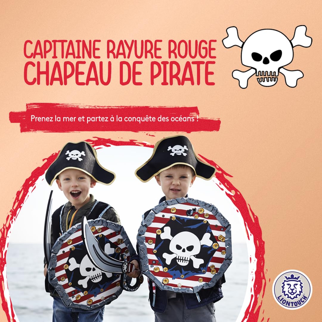 Chapeau Pirate Capitaine – Liontouch – Rayure Rouge – Mousse EVA – 3-8 Ans – Déguisement Crâne – Jeu Imaginatif