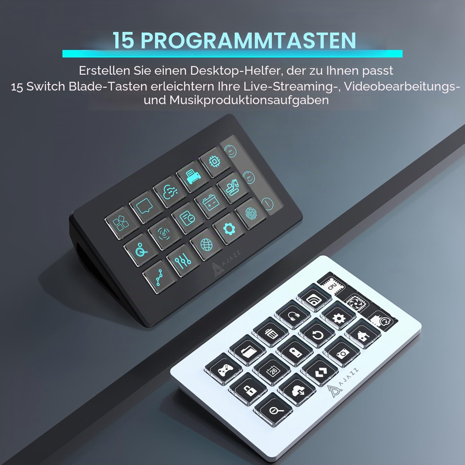 AKP153 Studio-Controller, 15 Makrotasten, Auslösen von Aktionen in Apps und Software wie OBS, Twitch, ​YouTube, benutzerdefinierte Konsole für Live-Streaming, Foto- und Videobearbeitung (weiß)
