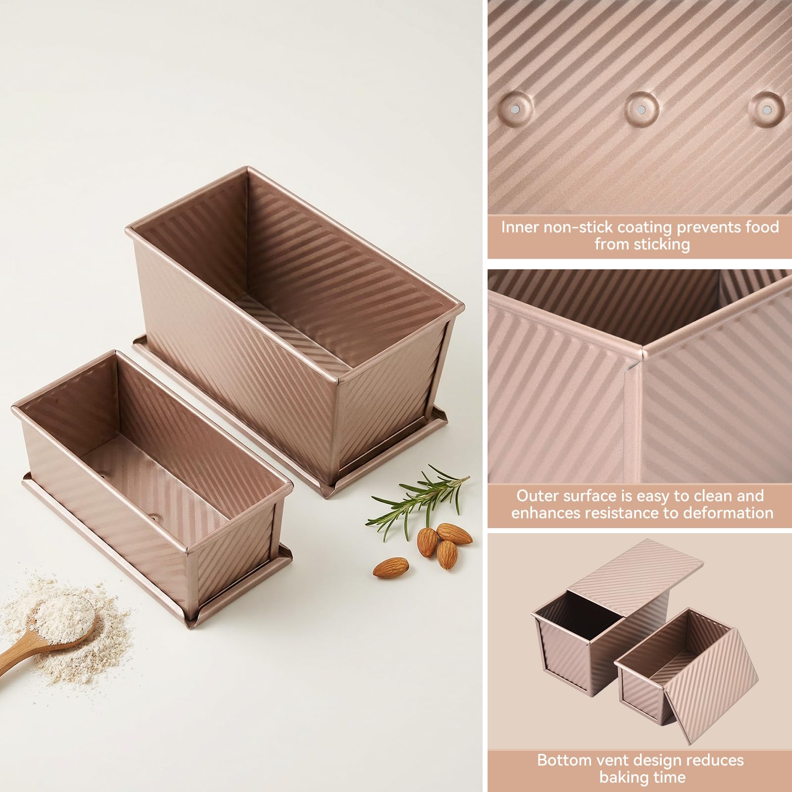OTraki 2 Pezzi Stampo Pancarre Con Coperchio, Stampo Antiaderente Per Pane Misure Piccola (19 X 9,5 X 8 Cm) E Grande (21 X 11,5 X 11 Cm), Pane In Cassetta Con Fori Di Ventilazione Per Toast E Torte