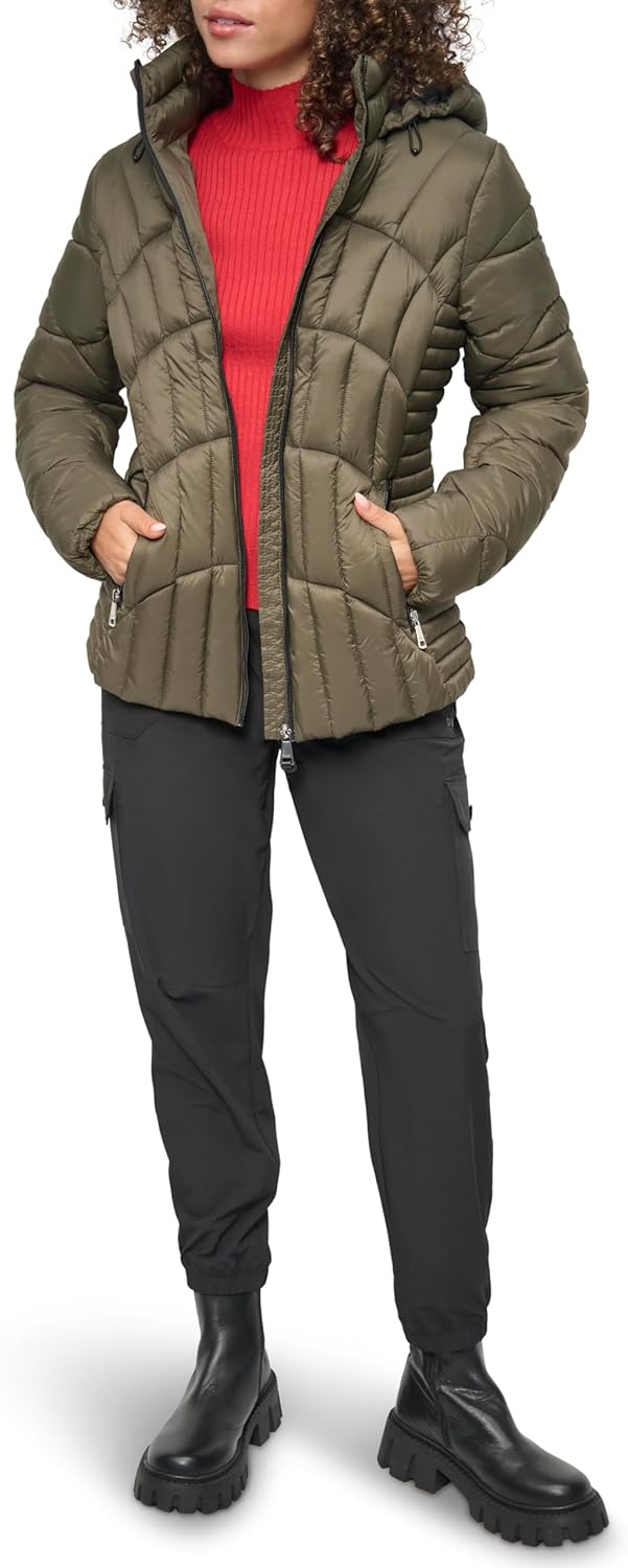 DKNY Women's Hooded Light-weight Puffer