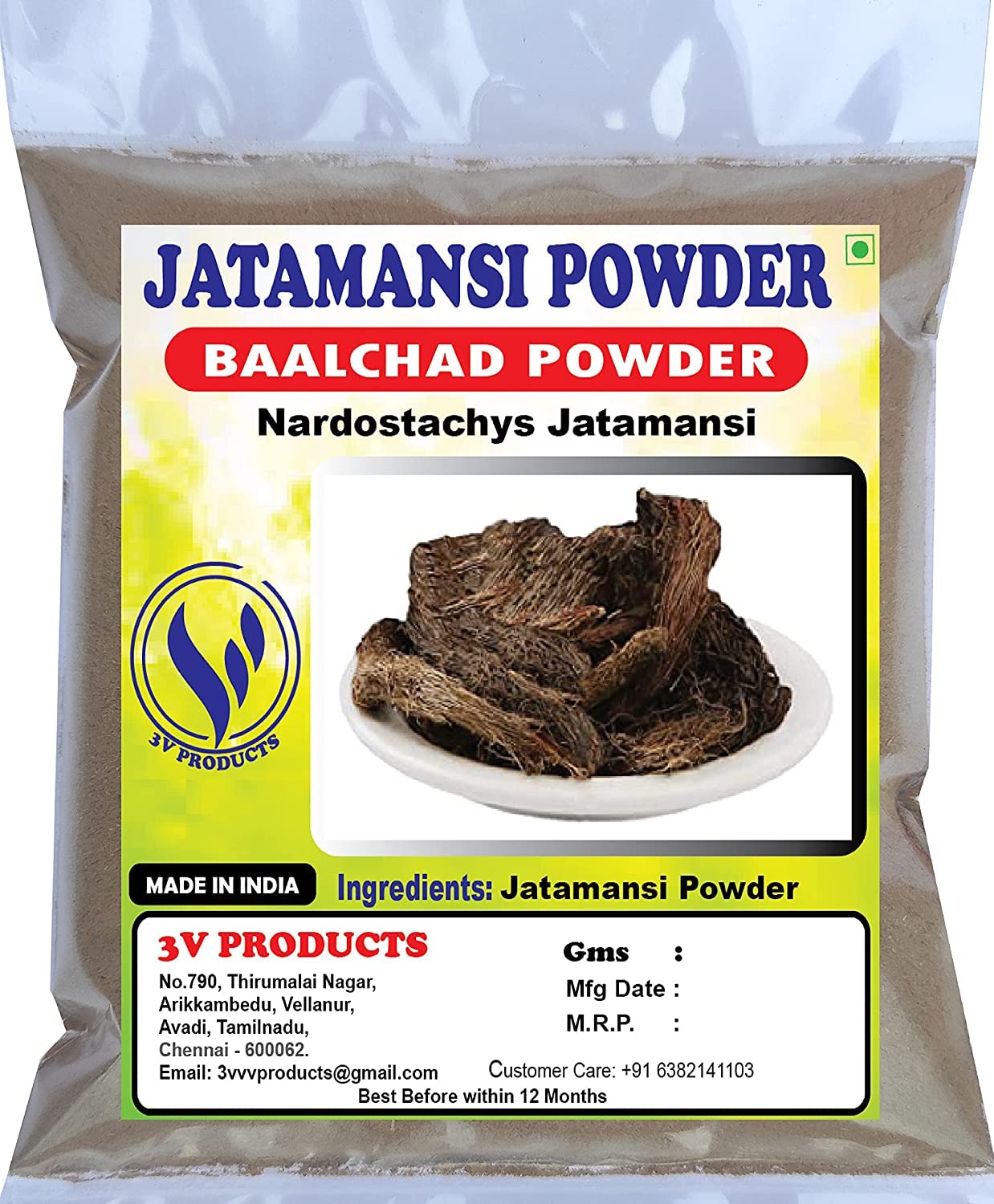 A K 3V PRODUCTS Jatamansi Powder 100g for Hair Skin Care Baalchad Nardostachys Jatamansi Balchar Powder