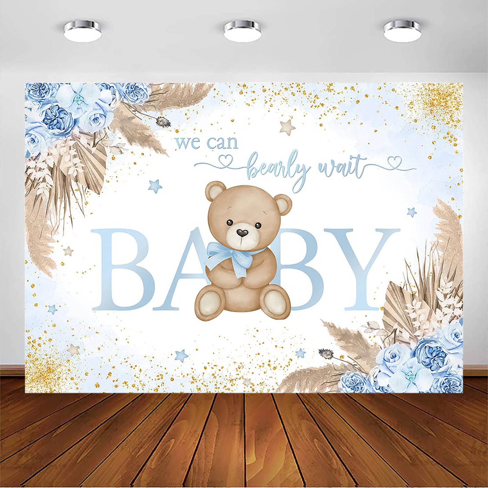 Avezano Sfondo decorativo per baby shower con orsetto bohémien, per baby shower, feste e fotografie, 2,1 x 1,5 m