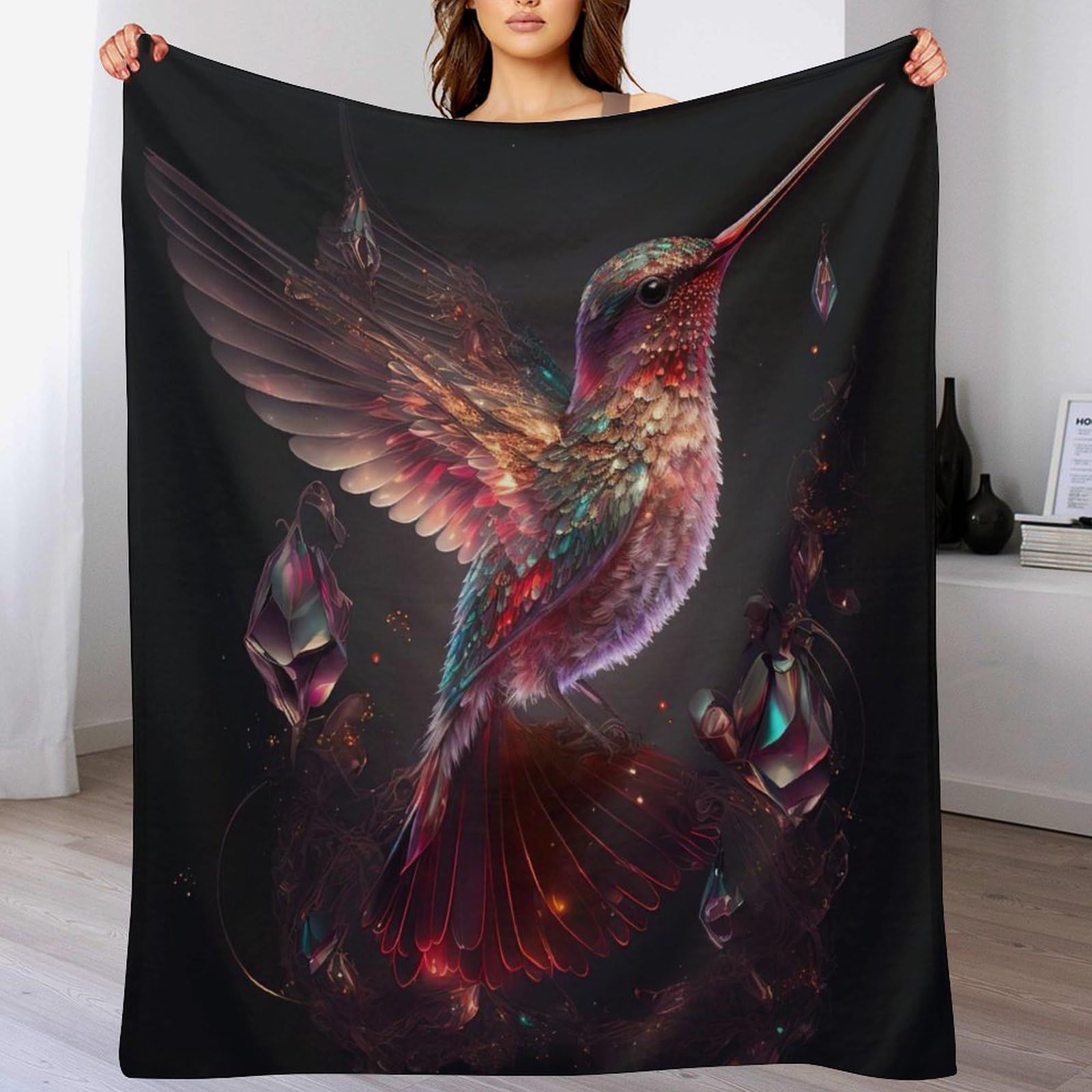 Couverture chaude en flannel motif colibri pour lit 150x200