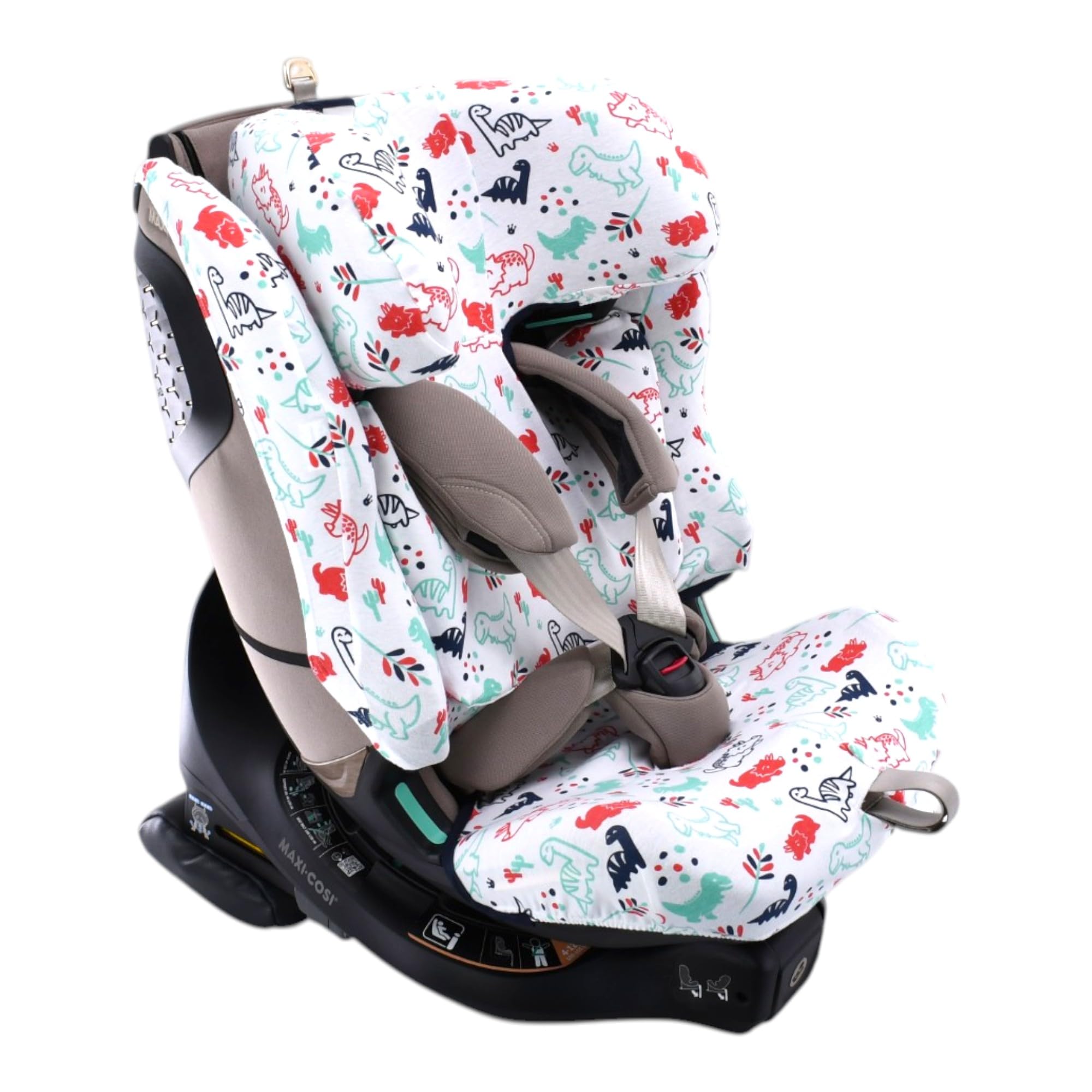 JYOKO Kids Bezug aus Bio-Baumwolle für Maxi-Cosi Emerald 360 Pro | Kompatibel mit Maxi-Cosi Emerald 360 Pro, Bio-Baumwolle, Dino Party, hergestellt in Barcelona.