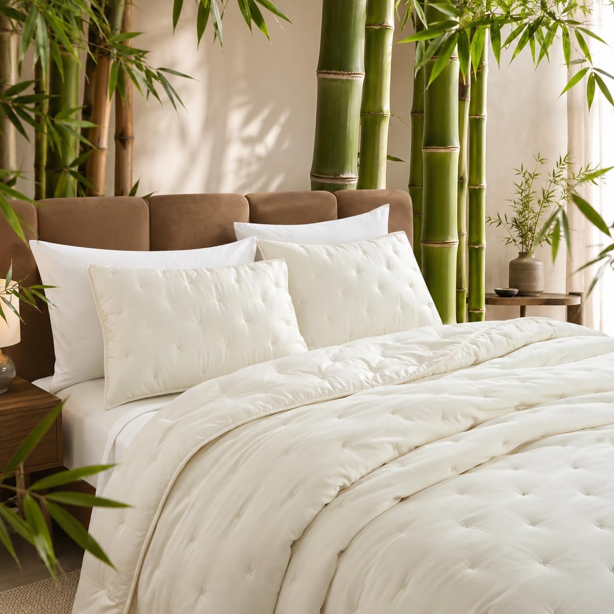 Viscose from Bamboo Shell Cooling Quilt Set, King Cross Stitch, Ivory