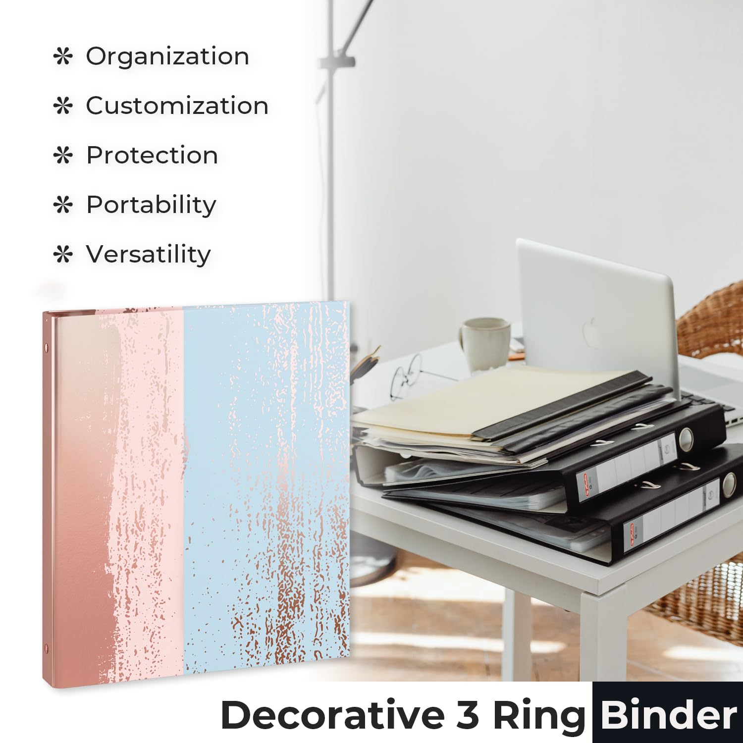 Y YOMA Rose Gold 3 Ring Binders for Letter Size 1 inch 3-Ring Binder Cardboard Decorative Recipe Binder Cute Three Binders Organizer for School Home Office Supplies, 4 Pack