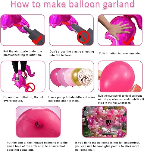 Miniatura 4 de 97 piezas de decoración de fiesta de cumpleaños de princesa para niñas, telón de fondo de 7 x 5 pies, kit de arco de globos de color rosa intenso y