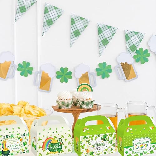 Miniatura 7 de YEXEXINM Paquete de 24 cajas de regalo de papel para fiesta del día de San Patricio diseño de doble cara cajas de regalo para fiestas de San