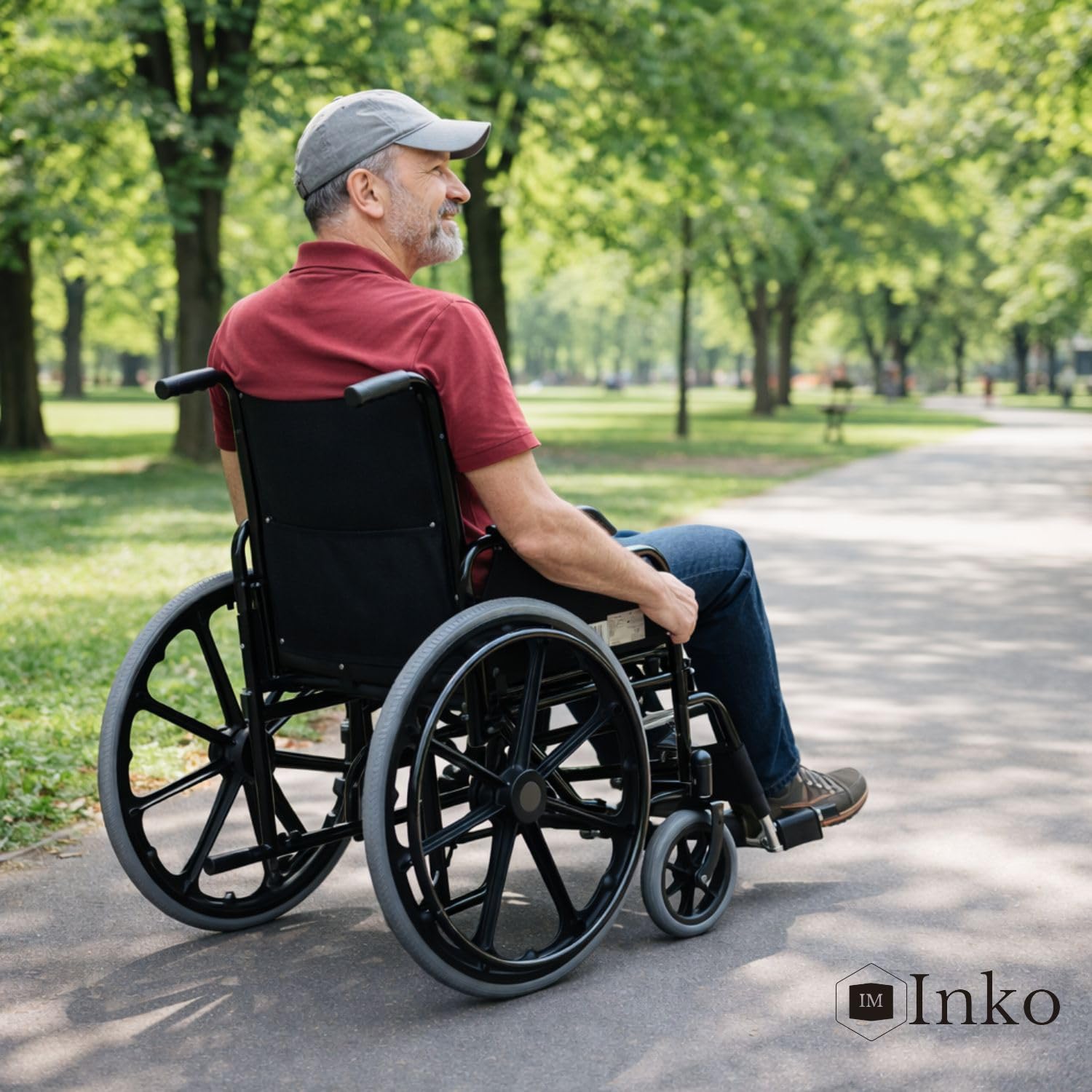 Inko Mobility Silla de Ruedas Plegable Ligera, Para Adultos y Personas Mayores, Silla de Ruedas de Paseo para Ancianos, Estrecha y Resistente, Wheelchair