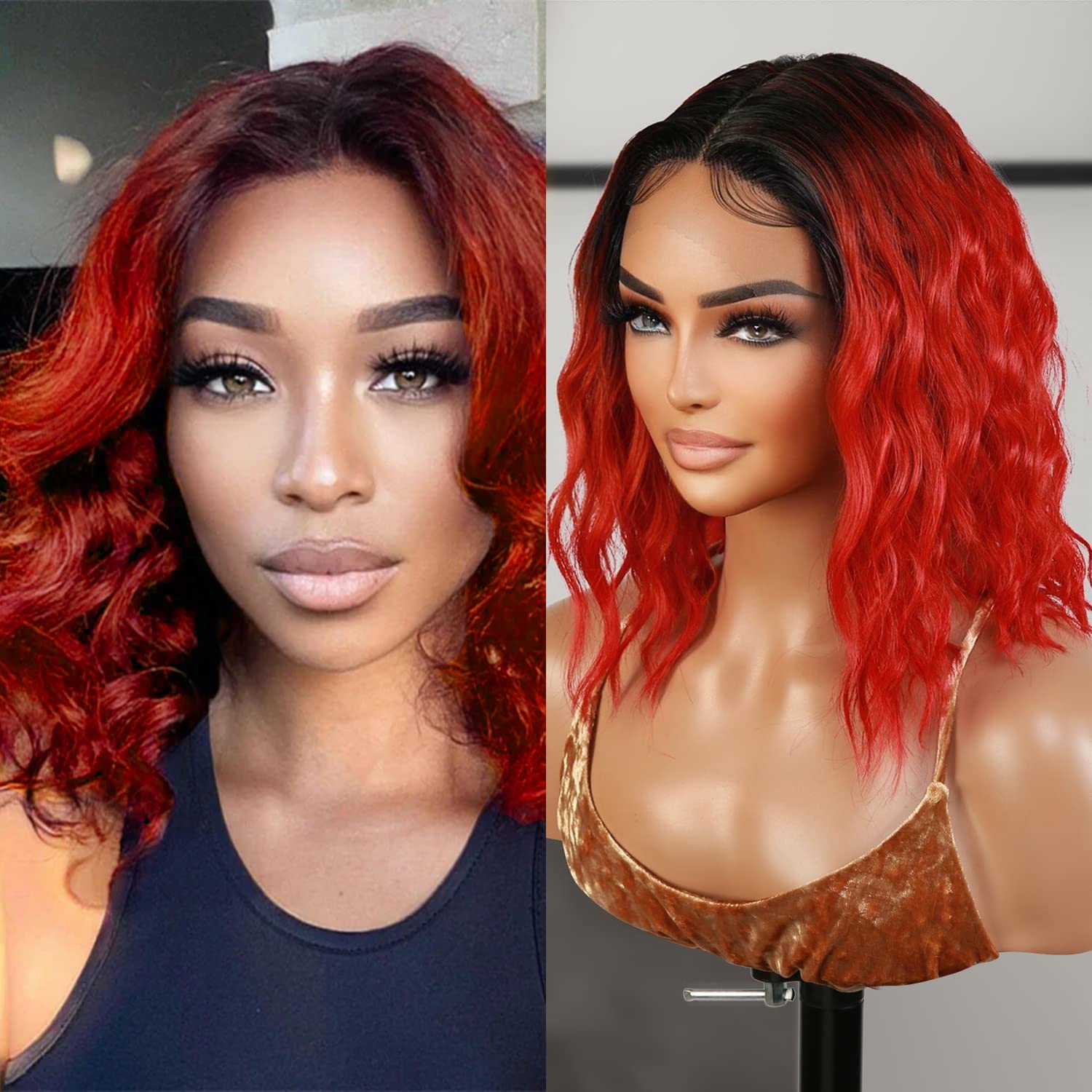 Image of Deep wave blunt cut with lowlights