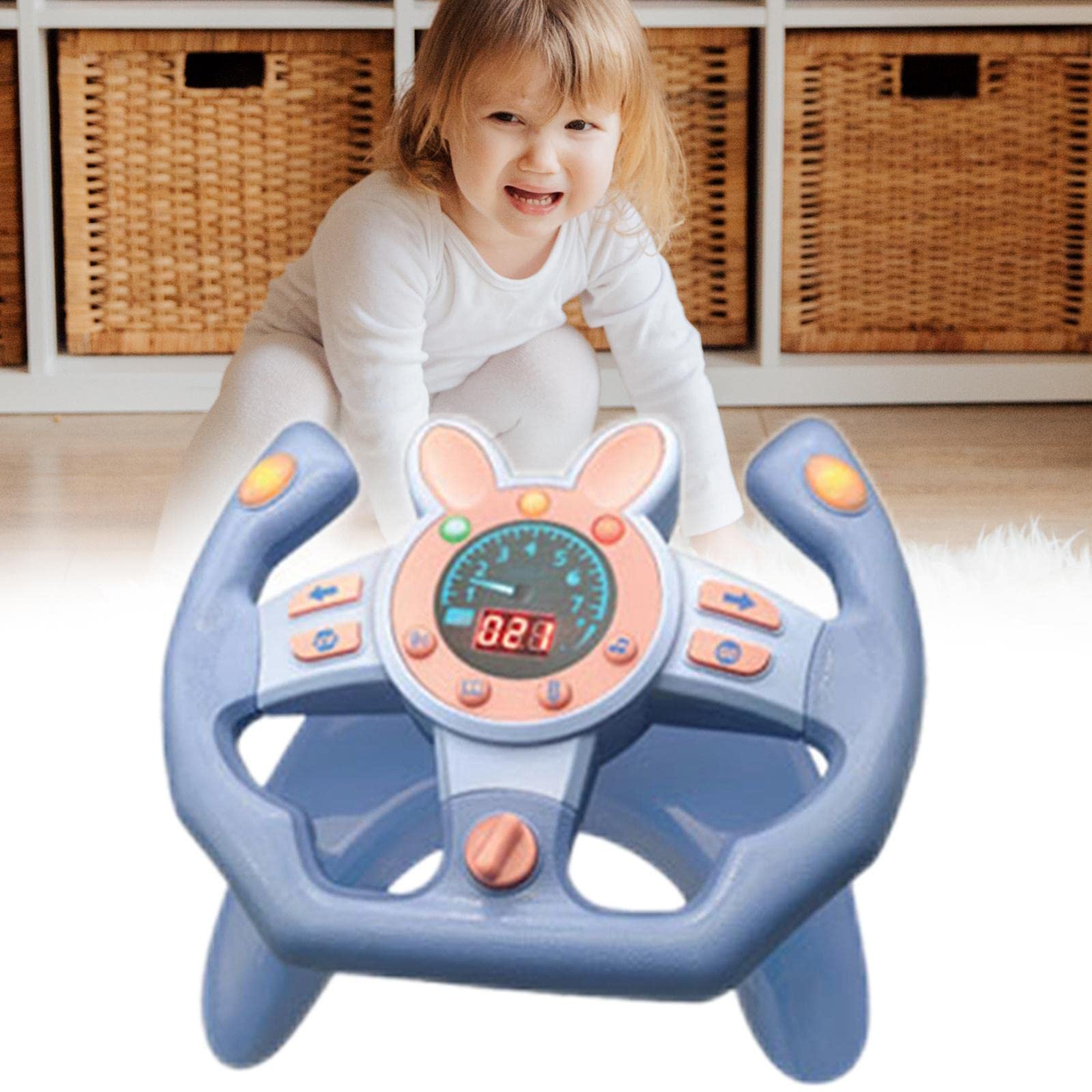 Simulazione Volante Giocattolo Educativo Controller Multifunzione Suonante Interattivo con Effetti Luminosi con Domande E Risposte Adatto a Bambini PE, Forma a U Blu
