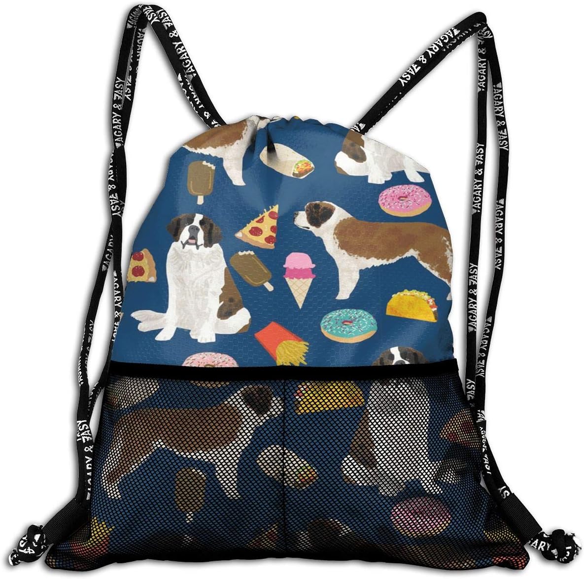 Polyester Drawstring Sack Theft Proof Waterproof Large Shoulder Bags Large Capacity For Basketball, Volleyball, Baseball, Sports & Workout Gear (Navy Saint Bernard)
