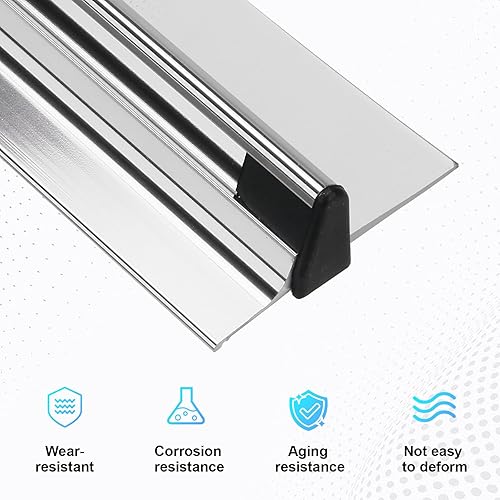 Miniatura 5 de Riel de goteo para puerta de ducha enmarcado de 25 pulgadas con barrido de vinilo, deflector de agua inferior de puerta de ducha cromada con riel de
