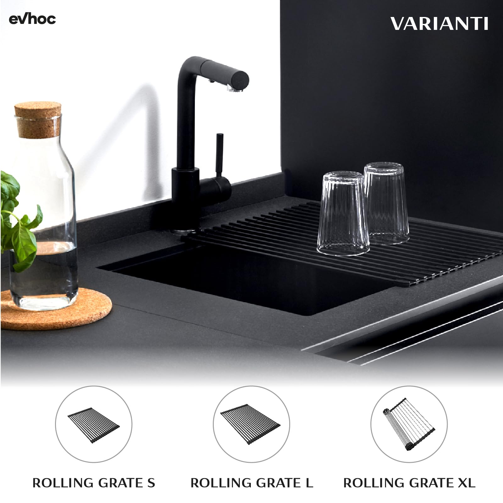 Evhoc Griglia ROLLING GRATE S Scolapiatti per Lavello Cucina, Sottopentola in Silicone, Ideale per Lavello e Top, 30x44x1 cm