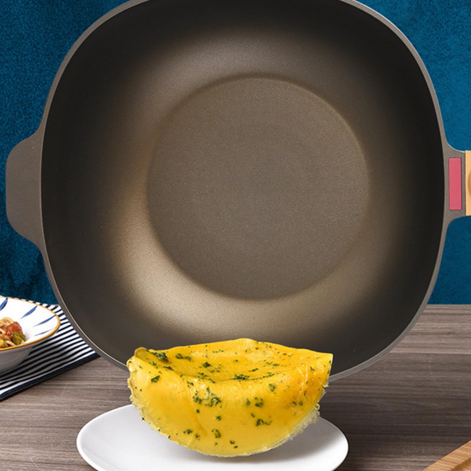 Regulacja temperatury Nonstick Wok, Odporność na wysoką temperaturę Kuchenka ceramiczna ze stopu tytanu Szybkie przewodzenie ciepła dla 2-6 osób (żółty)
