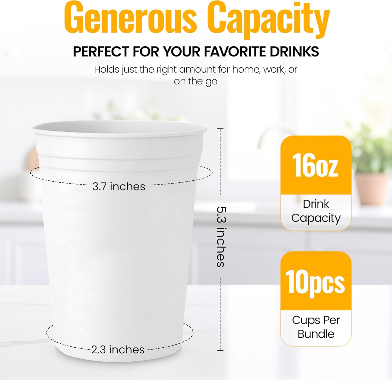 Customizable 16oz white Stadium 10 Cups | Personalized Plastic Party Cups - Reusable White Plastic Cups for Parties-