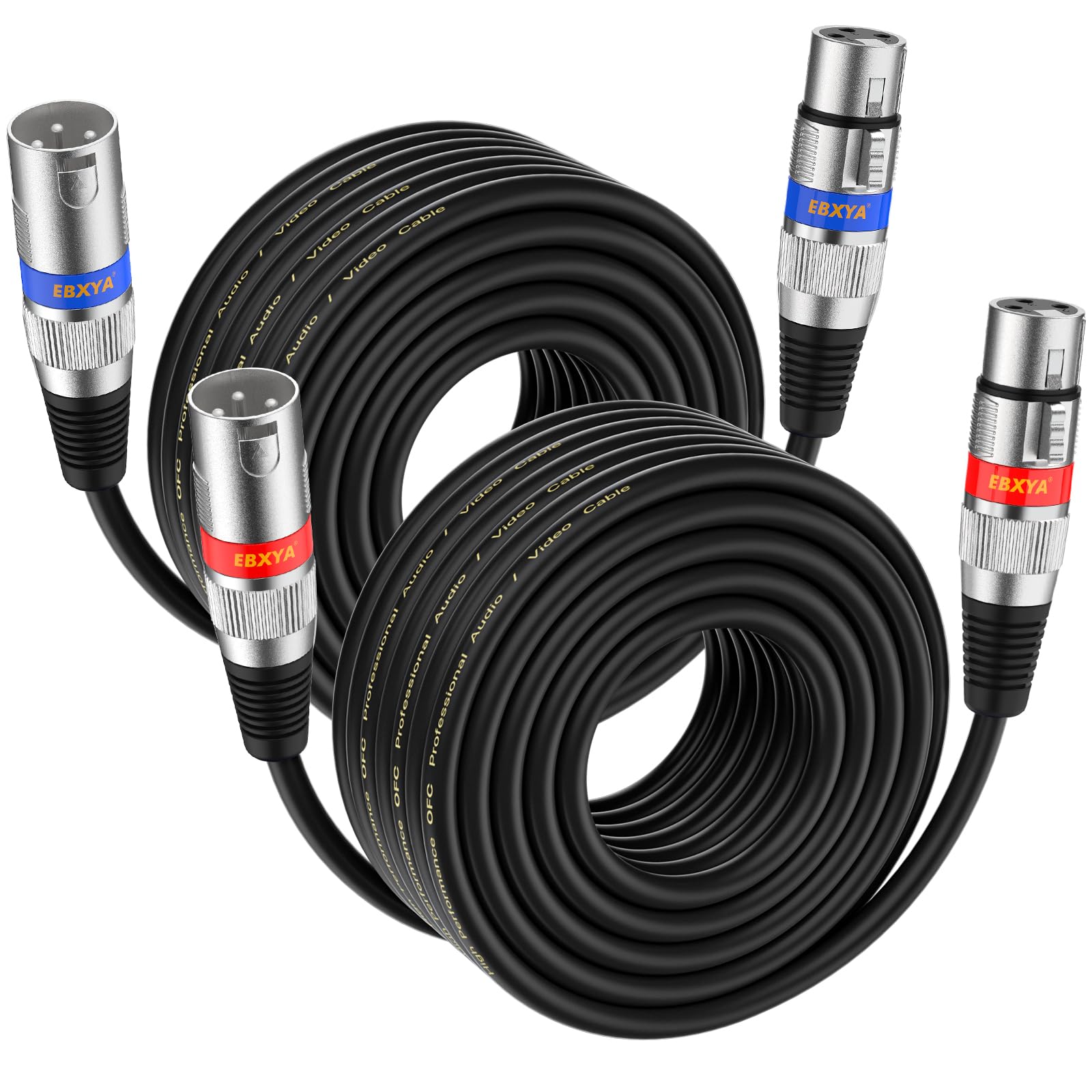 EBXYA XLR - Cable para micrófono (15 m, 2 unidades), color rojo y azul | Simétrico, apantallado, macho a hembra, robusto, bajo ruido, contactos dorados, flexibles