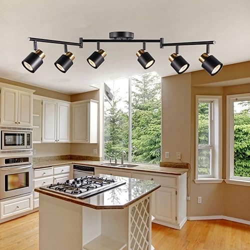 Miniatura 6 de Kit de iluminación plegable de 6 luces, acabado de latón negro mate ajustable con foco de techo moden empotrado para cocina, comedor, sala de estar,