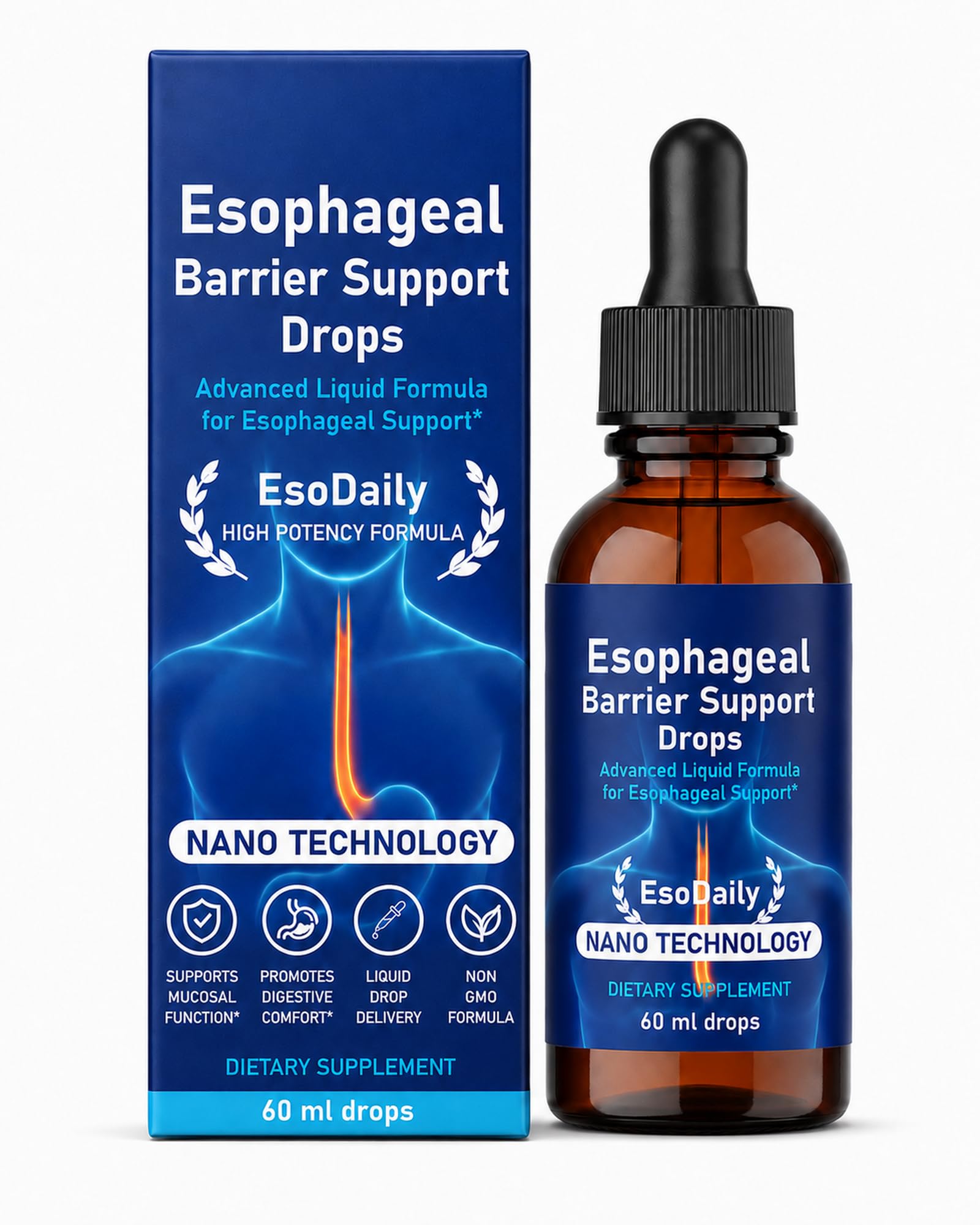Nano Esophageal Relief Drops for Throat &amp; Stomach Comfort, 2 fl oz