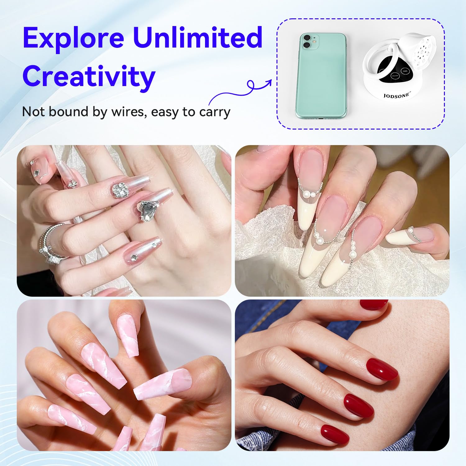 JODSONE Mini lámpara LED inalámbrica para uñas UV, recargable portátil para uñas de gel, sensor automático, lámpara LED de uñas blanca